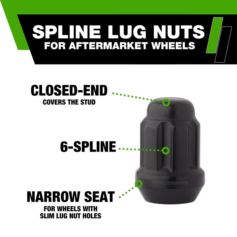 DPAccessories Black M14x1.50 Lug Nuts for Aftermarket Wheels - Closed End Duplex Spline Tuner - 35mm (1.38") Tall - Set of 20 - LCS3N8HE2BK04020 - Image 4